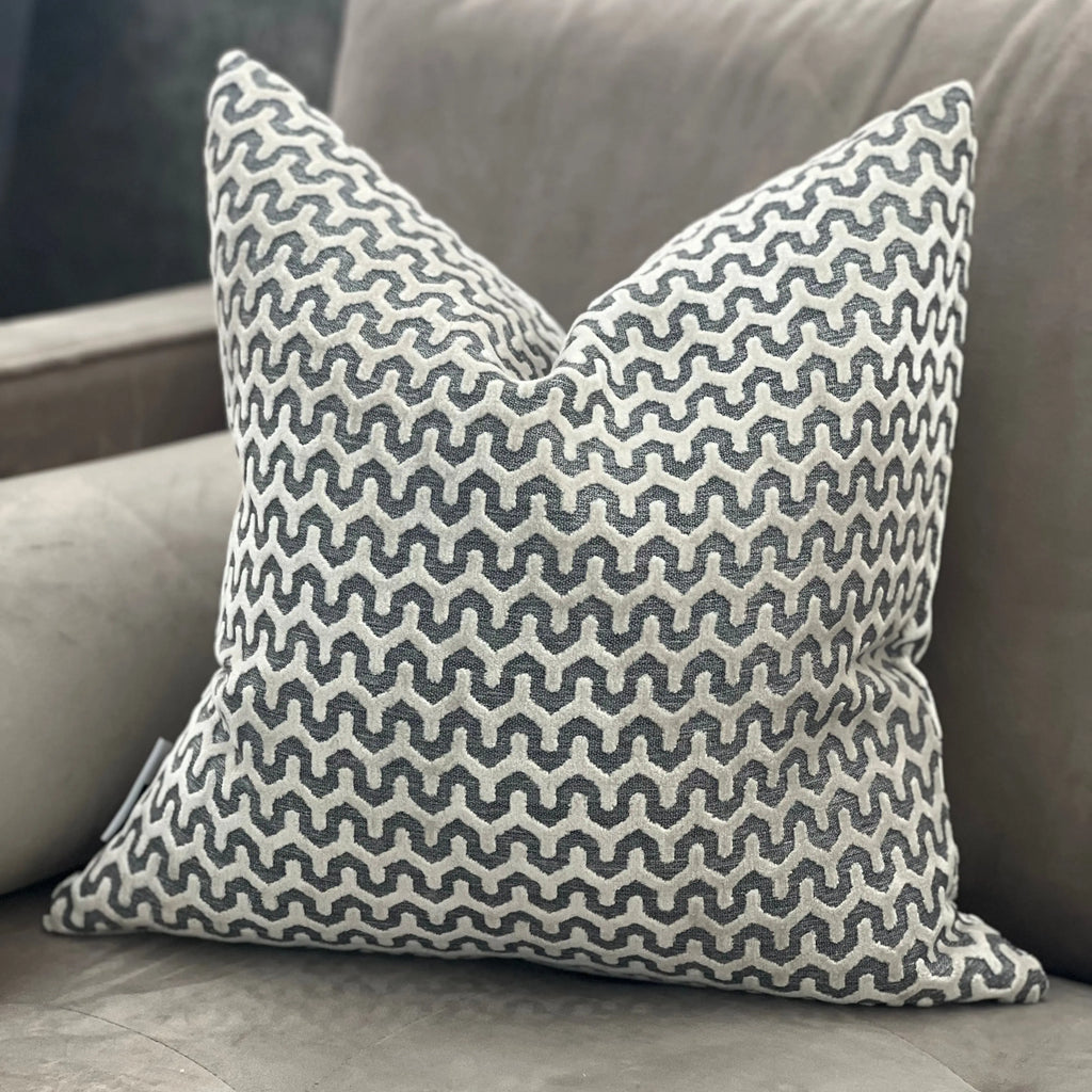 Oslo Ripple Wave Light Grey & Cream Cut Velvet Cushion malini
