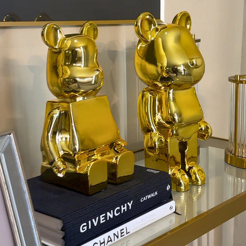 Small 30cm Gold Sitting Bear Sculpture Ivan