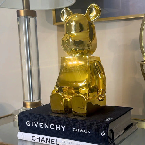 Small 30cm Gold Sitting Bear Sculpture Ivan