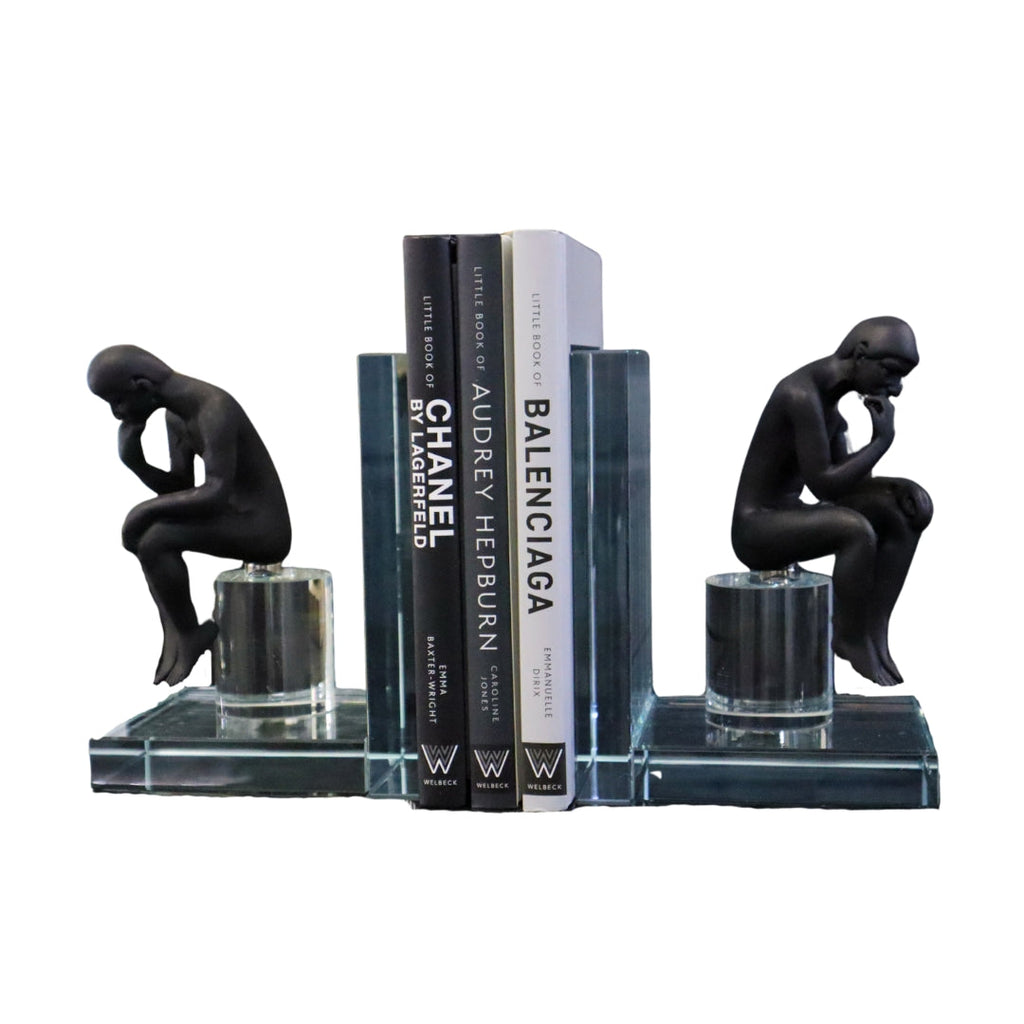 Black Thinking Figure Luxury Crystal Bookends Ivan