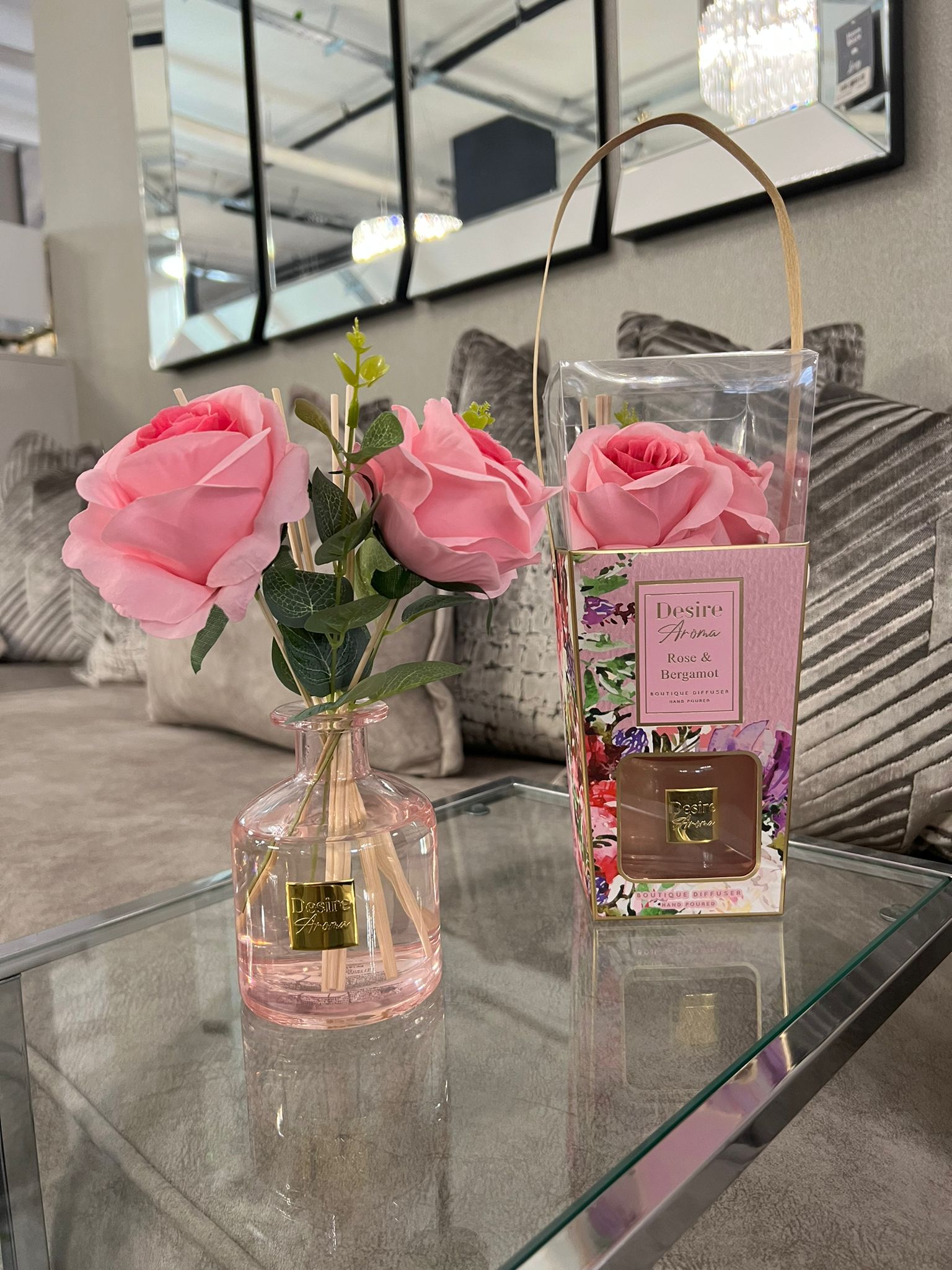 Desire Aroma Rose & Bergamot 200ml Pink Rose Reed Diffuser Lesser & Pavey Ltd