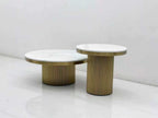 Cassa coffee table and side table set, white marble effect with champagne gold