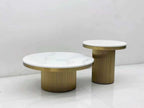 Cassa white marble coffee table and matching side table with fluted gold bases