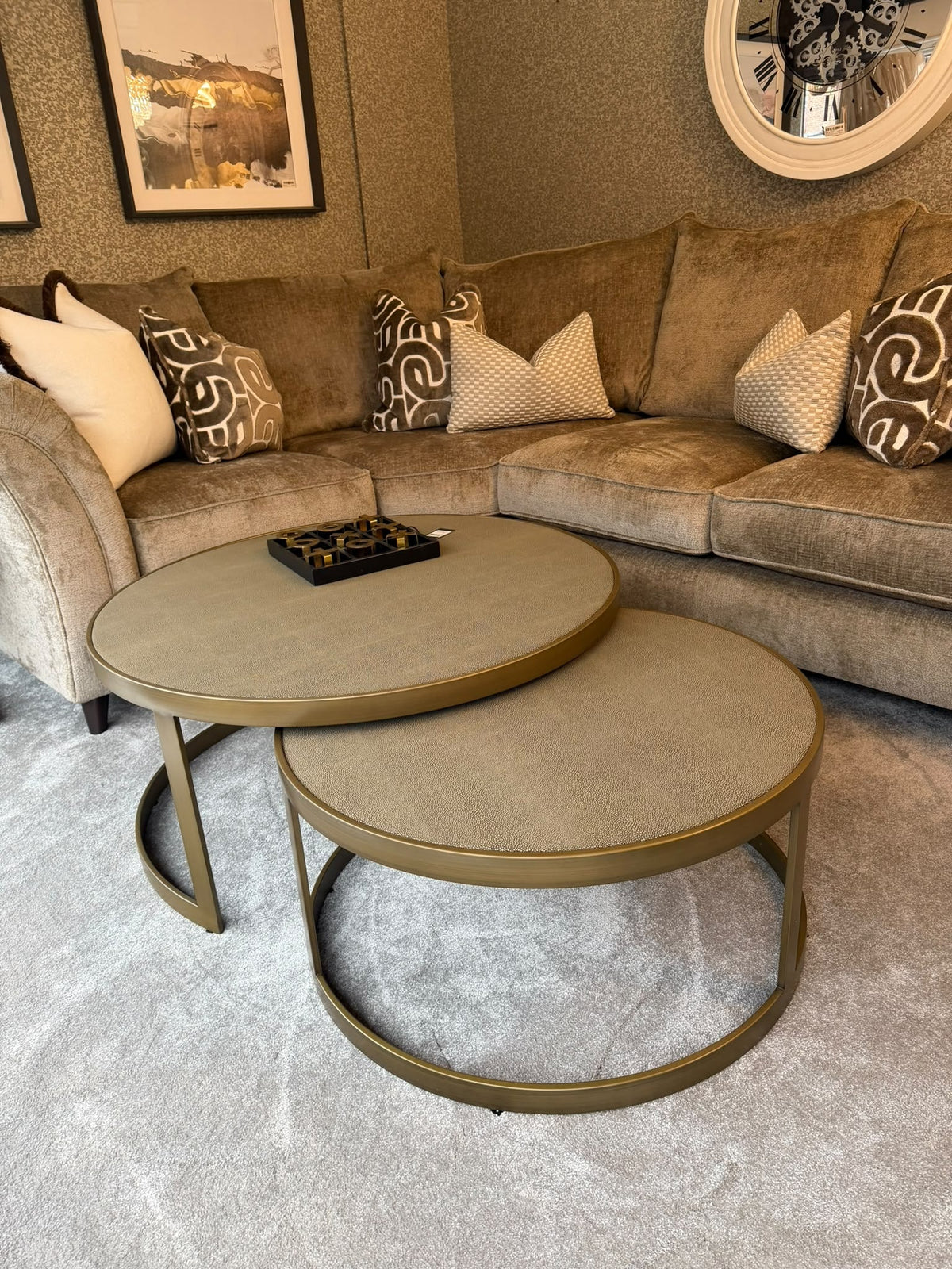 Belgravia Brass Shargreen Coffee Tables inc. Glass (Set of 2) Kevin Simba