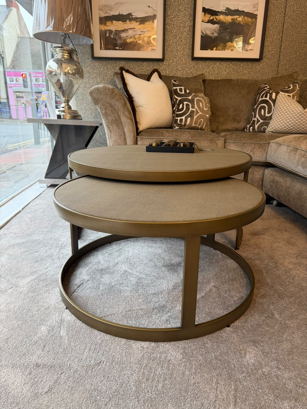 Belgravia Brass Shargreen Coffee Tables inc. Glass (Set of 2) Kevin Simba