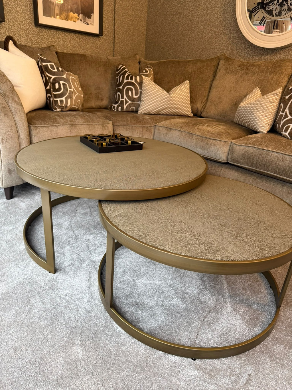 Belgravia Brass Shargreen Coffee Tables inc. Glass (Set of 2) Kevin Simba