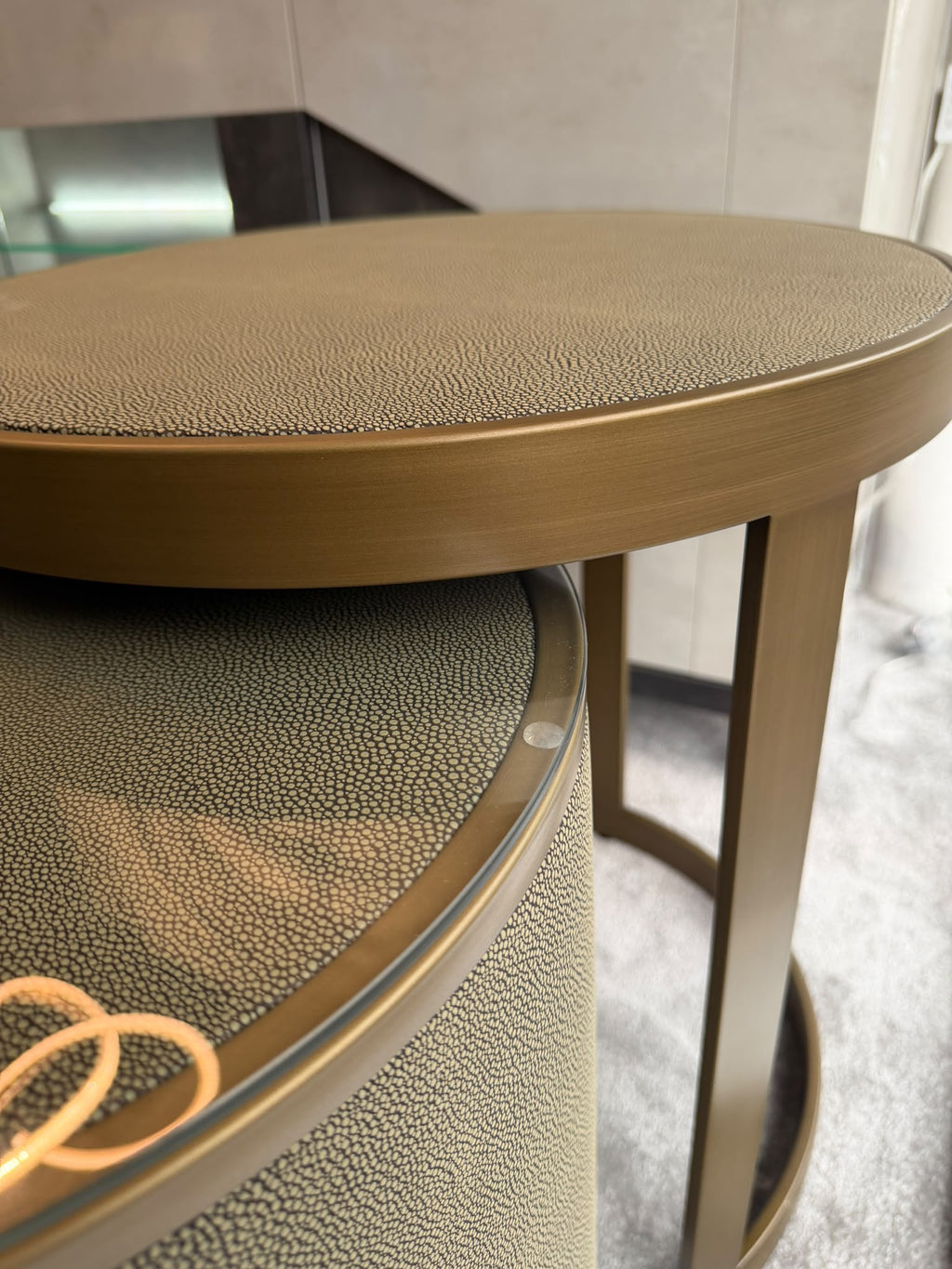 Belgravia Brass Shargreen Side Tables inc. Glass (Set of 2) Kevin Simba