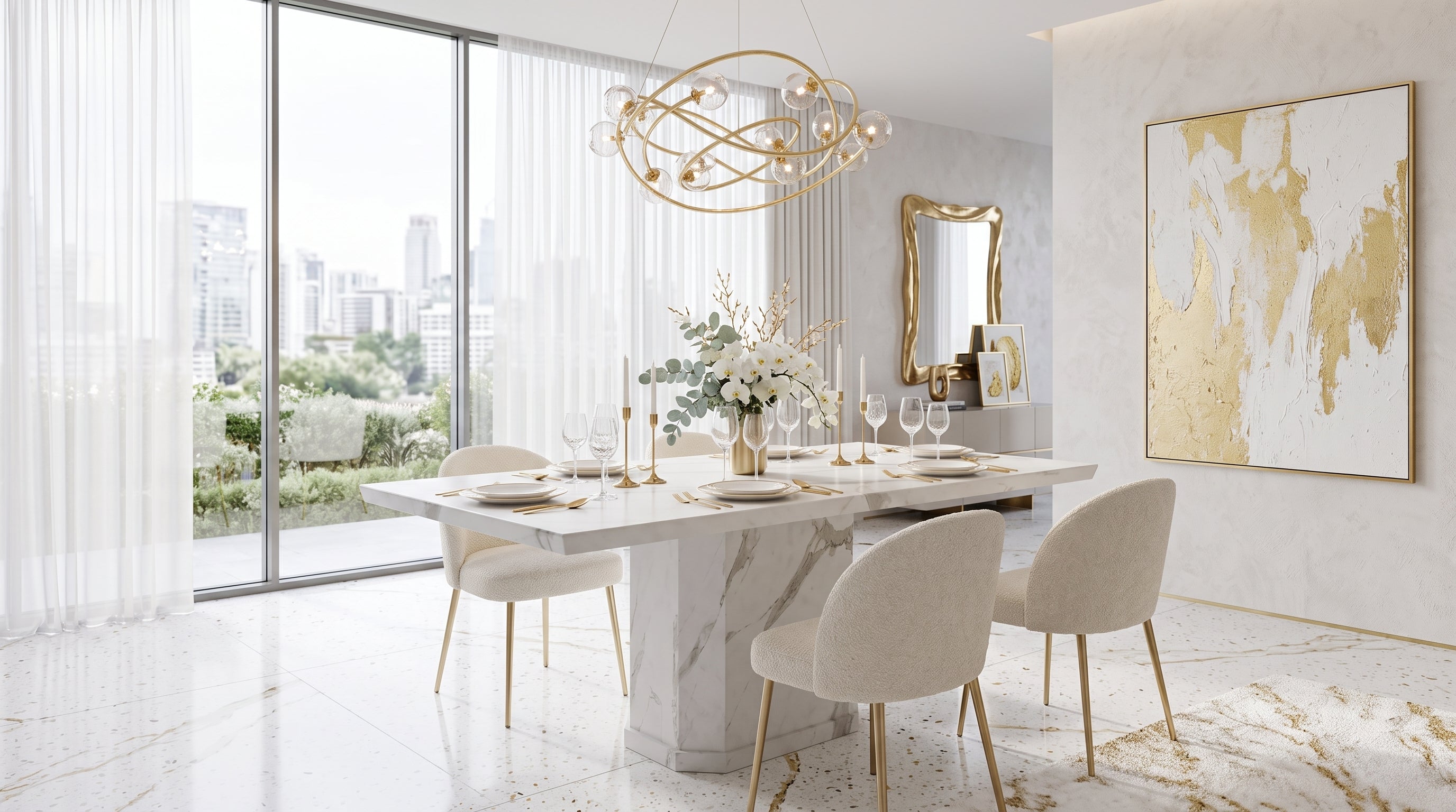 Belle Marble White Dining Table (1.6m / 1.8m / 2m) L H International
