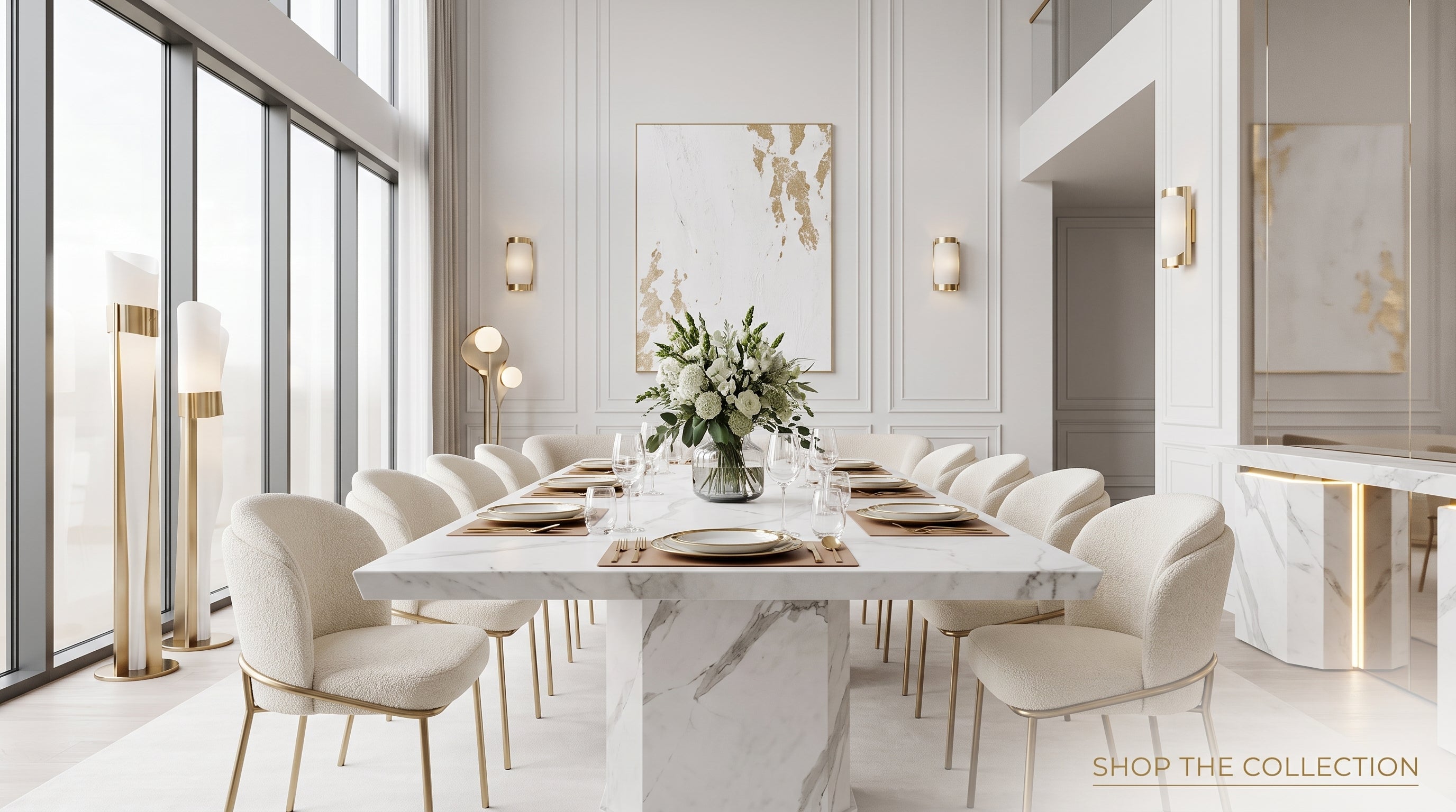 Belle Marble White Dining Table (1.6m / 1.8m / 2m) L H International