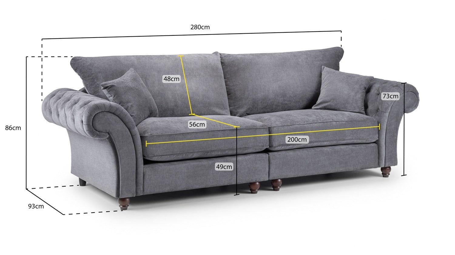 Windsor Fullback Sofa (4 Seater) Grey Home Store Living