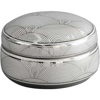 Silver And White Fan Deco Ceramic Trinket Box Home Store Living