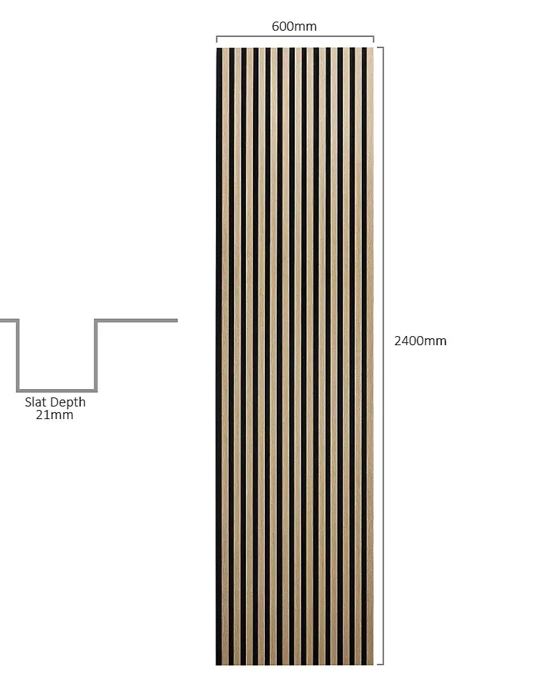 Natural Oak Acoustic Timber Slat Wall Panel - 2400mm x 600mm AWS