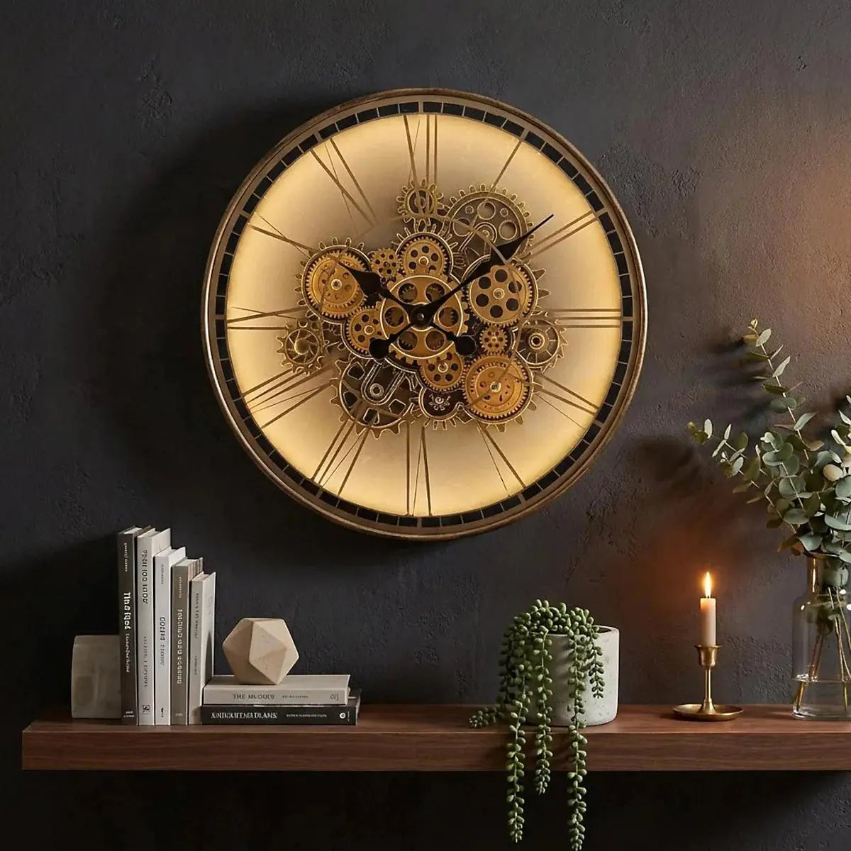 51cm Artisan Light-Up Gold Gears Clock Lesser & Pavey Ltd