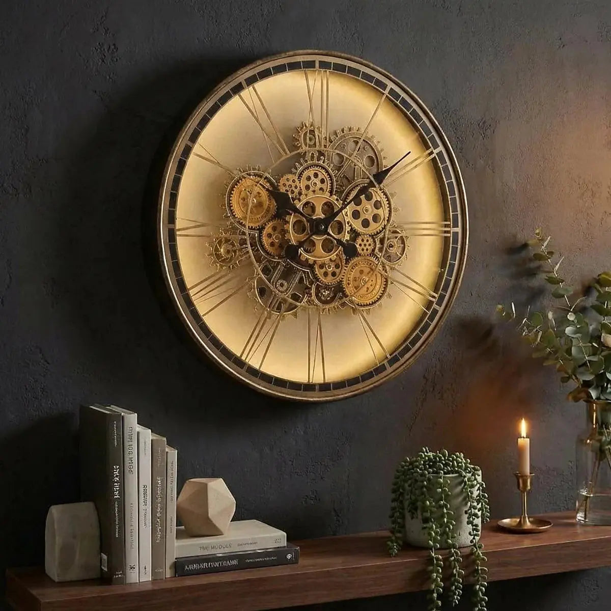 51cm Artisan Light-Up Gold Gears Clock Lesser & Pavey Ltd