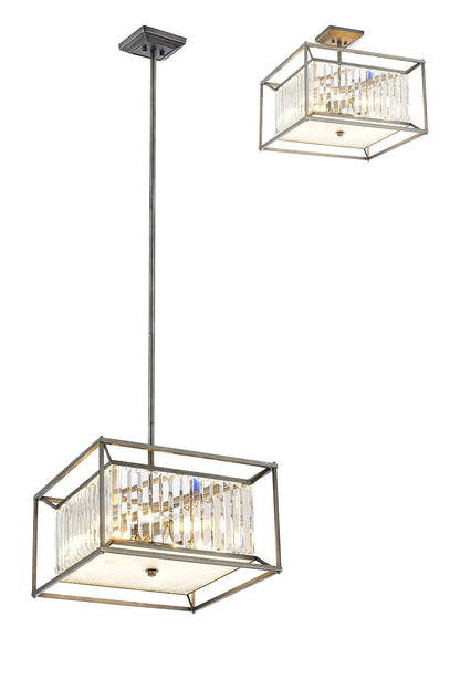 Chiara Fixed Pendant / Semi Ceiling, 4 x E14, Pewter / Clear / Grain Glass Home Store Living