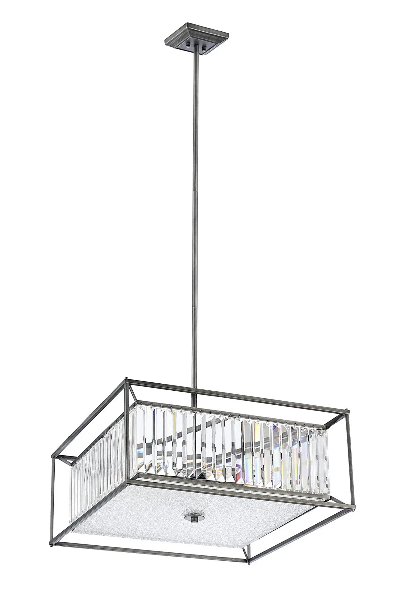 Chiara Fixed Pendant / Semi Ceiling, 6 x E14, Pewter / Clear / Grain Glass Home Store Living