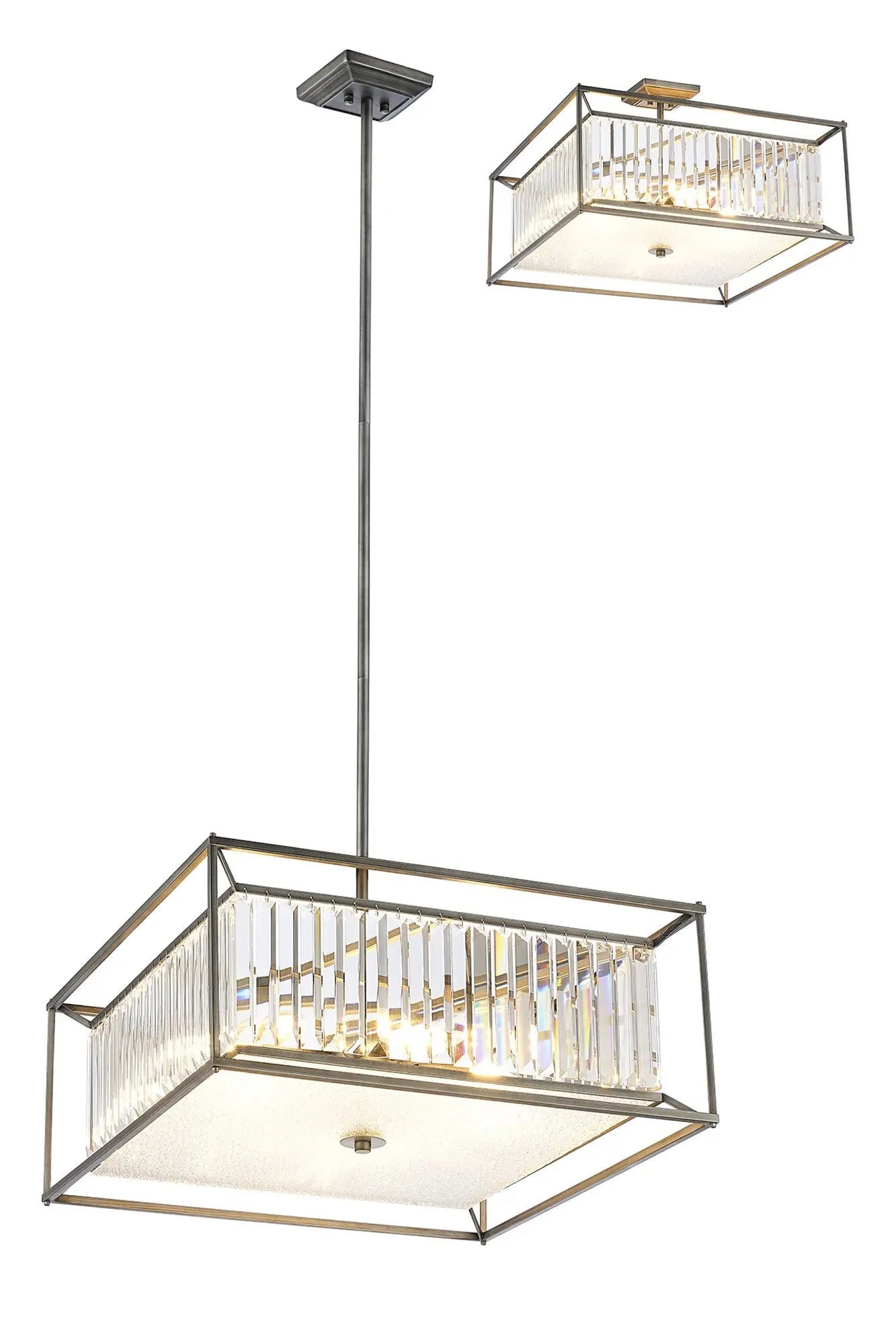 Chiara Fixed Pendant / Semi Ceiling, 6 x E14, Pewter / Clear / Grain Glass Home Store Living