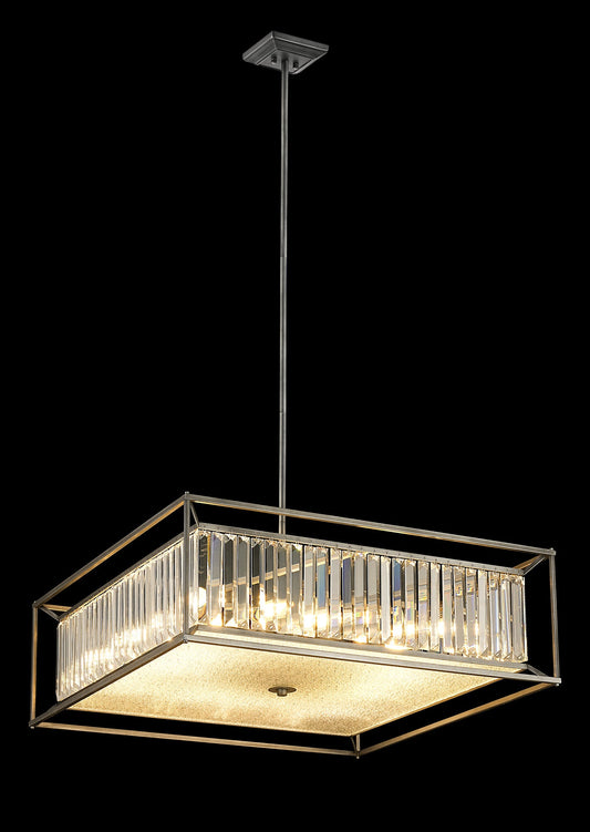 Chiara Fixed Pendant / Semi Ceiling, 12 x E14, Pewter / Clear / Grain Glass Home Store Living