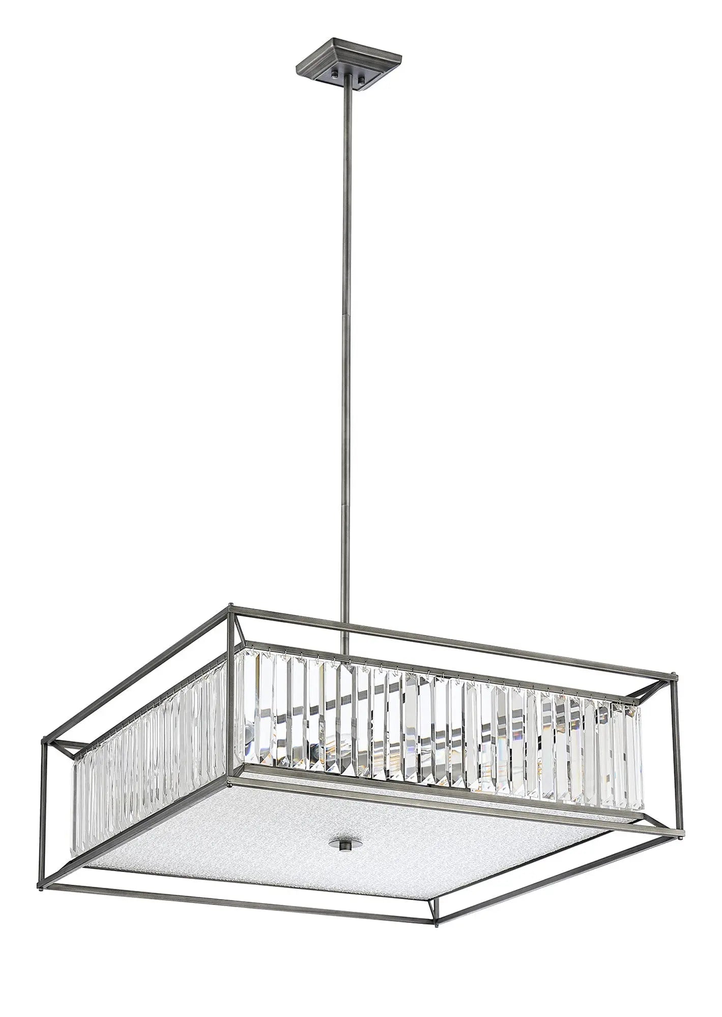 Chiara Fixed Pendant / Semi Ceiling, 12 x E14, Pewter / Clear / Grain Glass Home Store Living