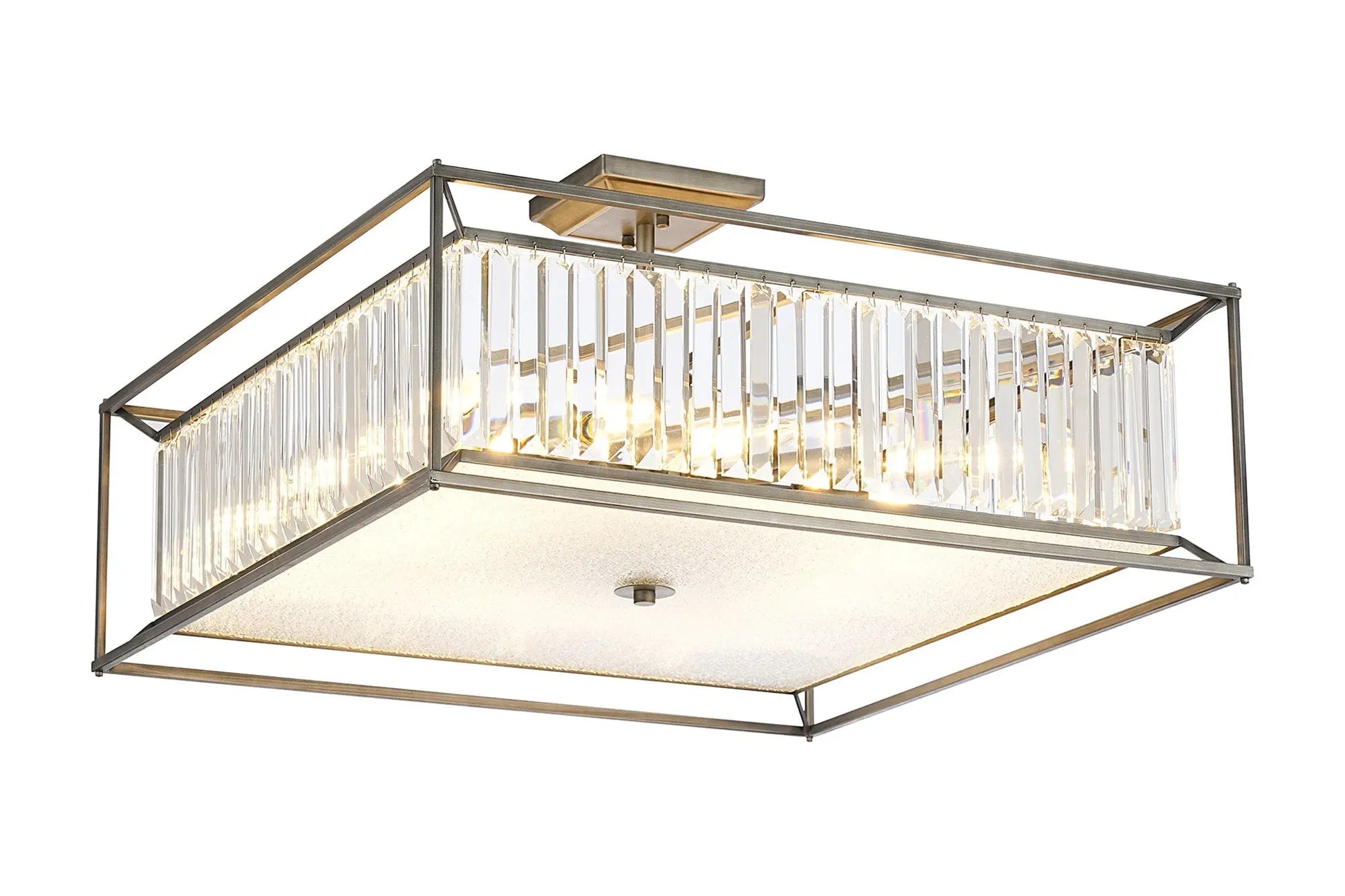 Chiara Fixed Pendant / Semi Ceiling, 12 x E14, Pewter / Clear / Grain Glass Home Store Living