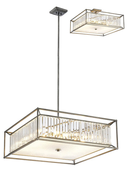 Chiara Fixed Pendant / Semi Ceiling, 12 x E14, Pewter / Clear / Grain Glass Home Store Living