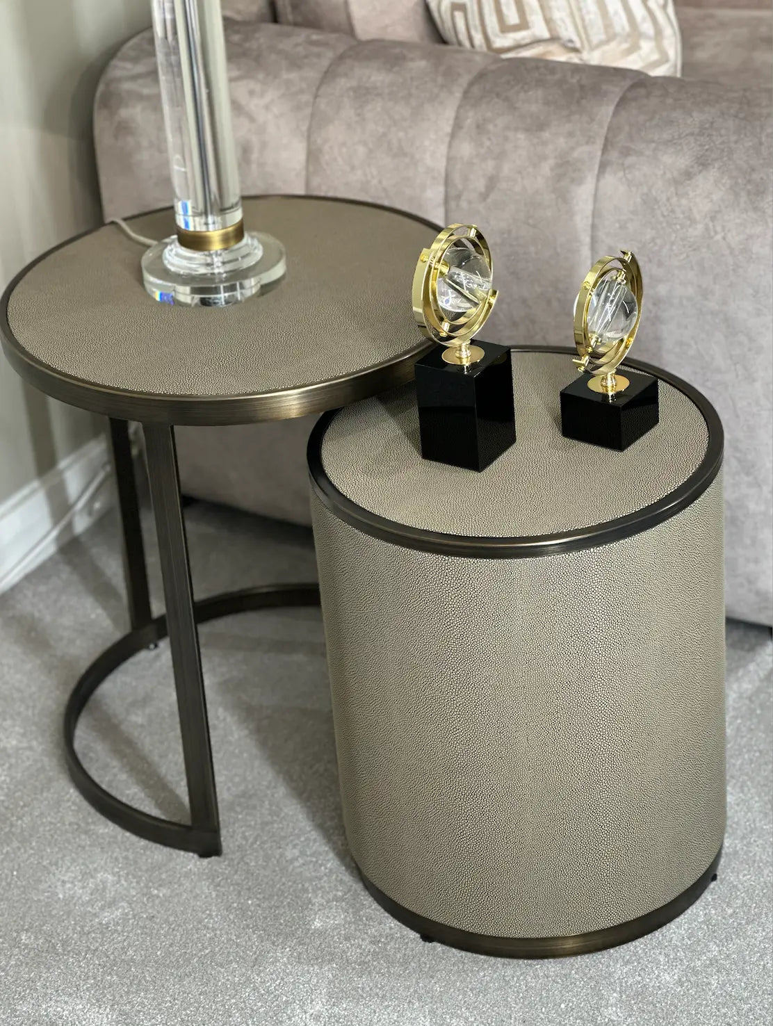 Belgravia side tables nested together beside a sofa