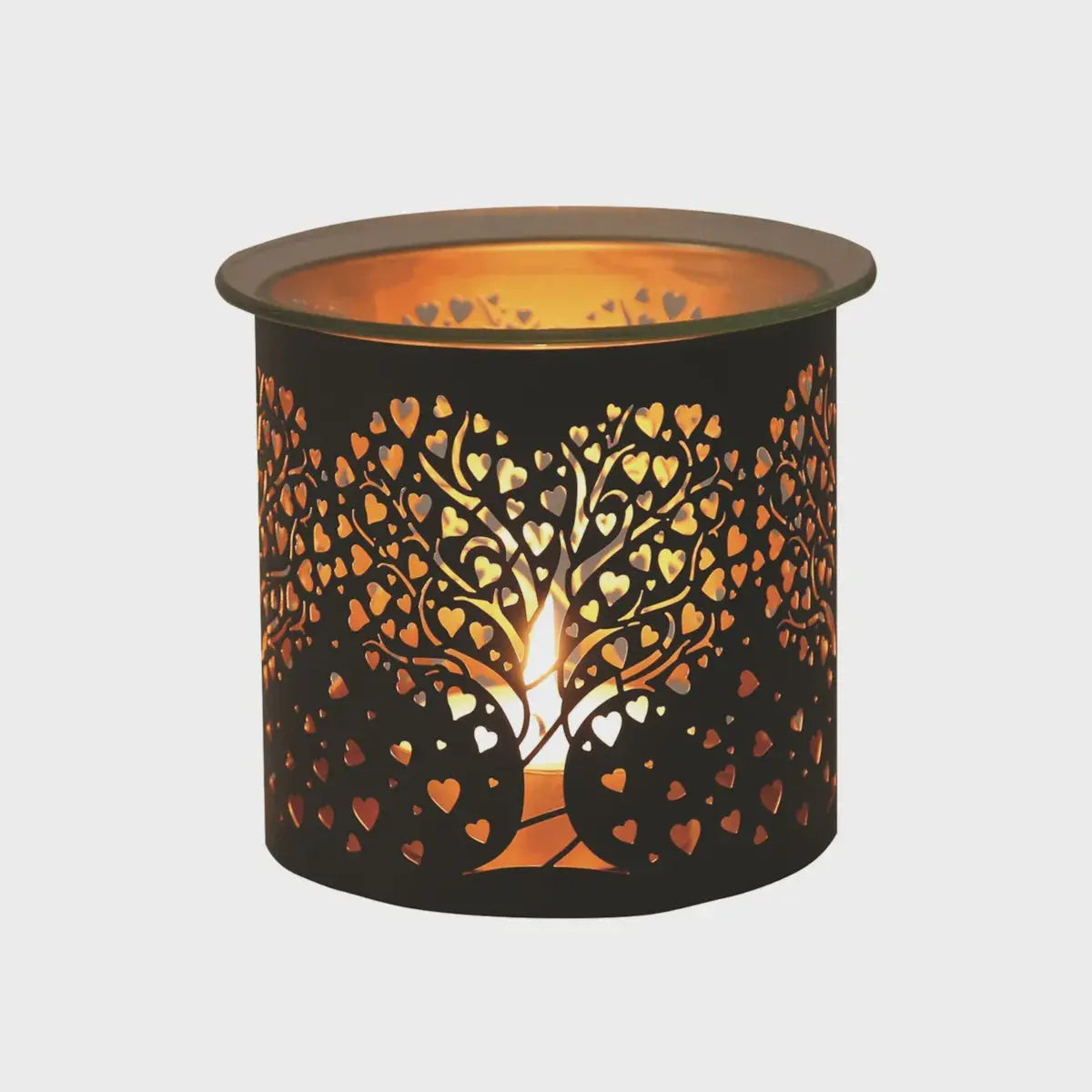 Tealight Wax Melter and Candle Holder -Black & Gold Silhouette Melter Heart Tree Aromatize