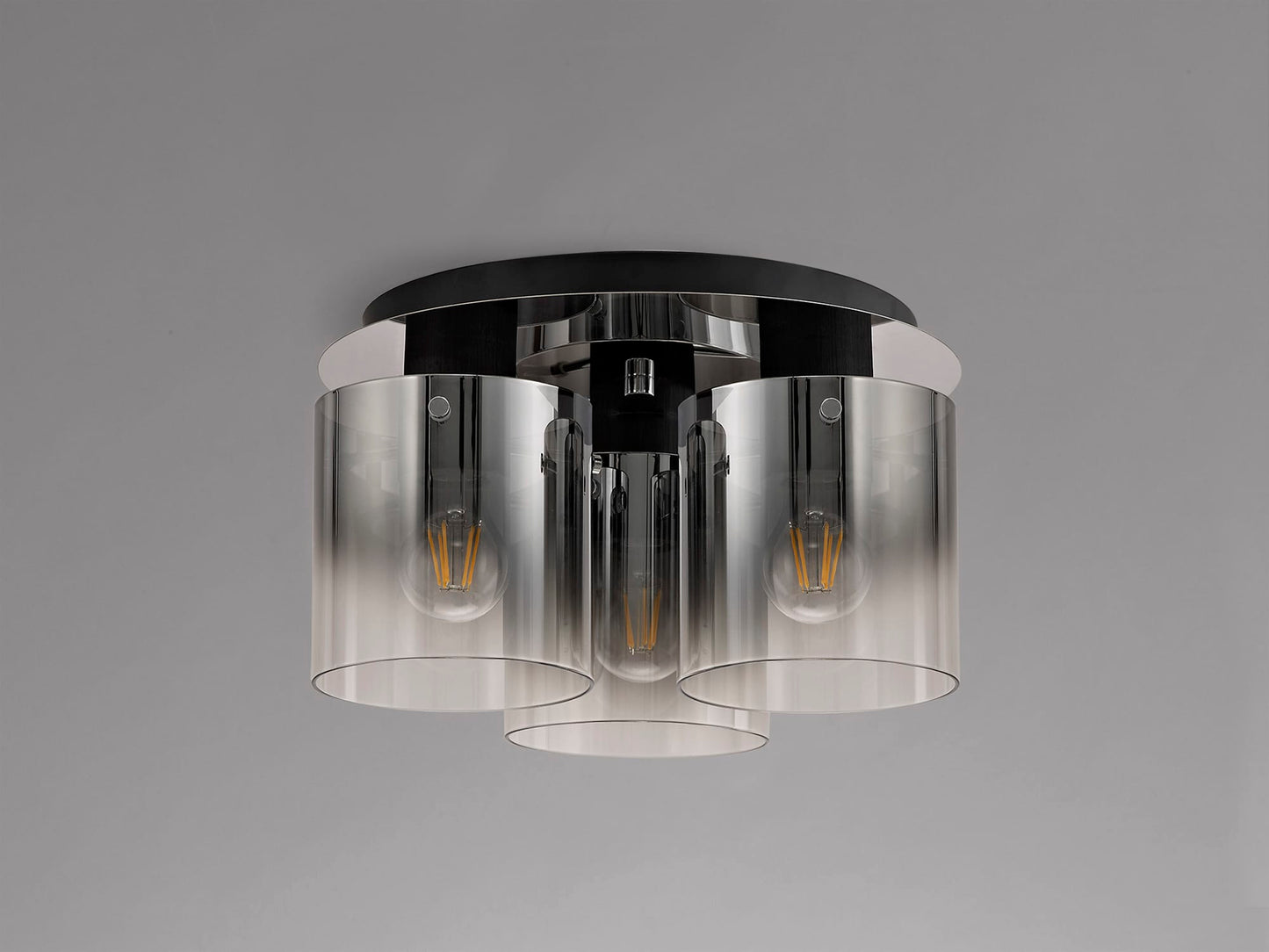 Bonni 3 Light Flush Fitting Round Ceiling Light with Black/Smoke Fade Glass Home Store Living