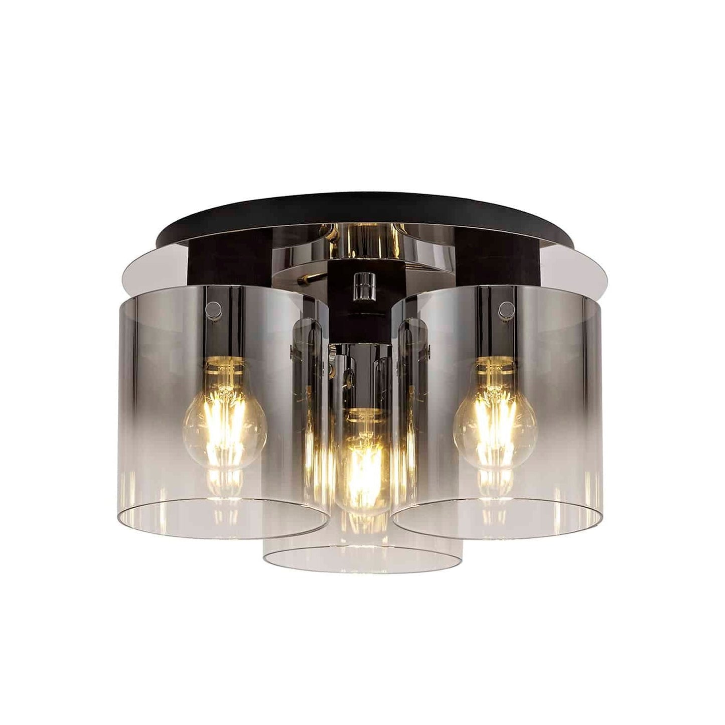 Bonni 3 Light Flush Fitting Round Ceiling Light with Black/Smoke Fade Glass Home Store Living