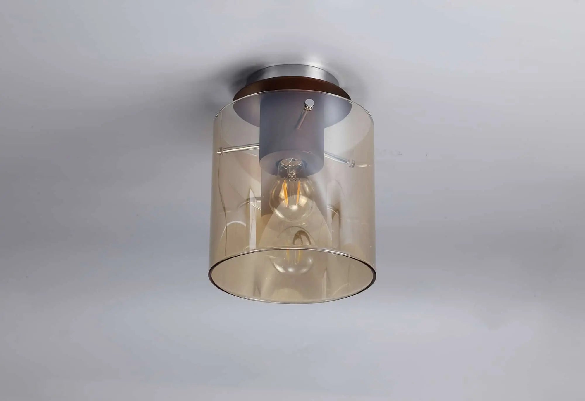 Bonni 1 Light Round Flush Fitting Ceiling Light with Mocha/Amber Glass Home Store Living