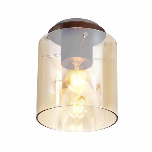 Bonni 1 Light Round Flush Fitting Ceiling Light with Mocha/Amber Glass Home Store Living