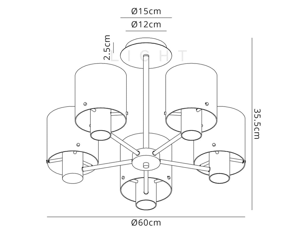 Bonni 5 Light Adjustable E27 Semi Flush Light Home Store Living