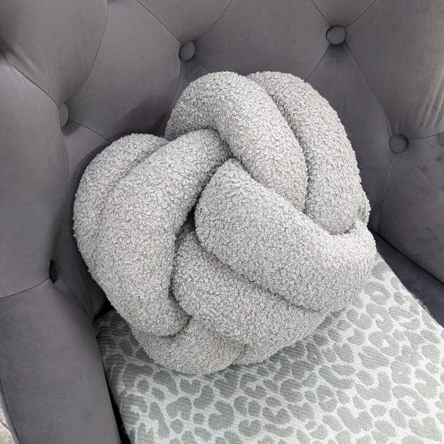 Bella Boucle Grey Knot Cushion Home Store Living