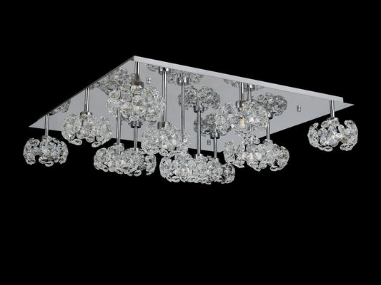 Brantley Square 13 Light G9 Flush Light With Polished Chrome Square And Crystal Shade, Item Weight: 17.2kg