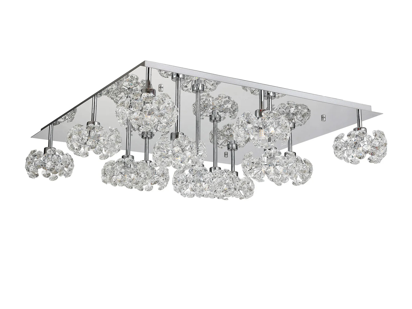 Brantley Square 13 Light G9 Flush Light With Polished Chrome Square And Crystal Shade, Item Weight: 17.2kg