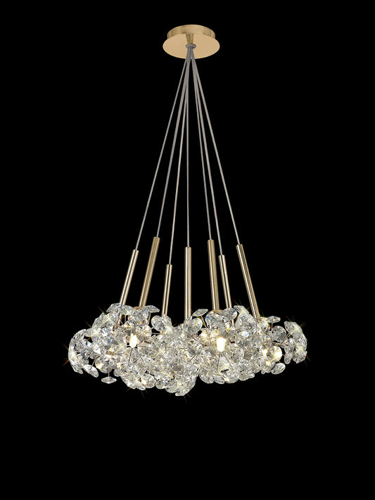 Brantley 7 Light G9 1.5m Cluster Pendant With French Gold And Crystal Shade