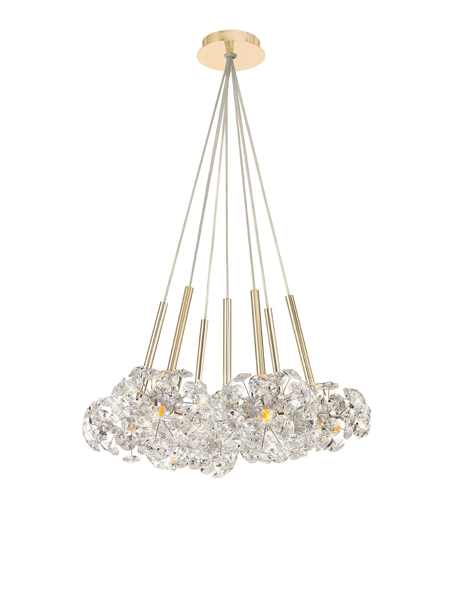 Brantley 7 Light G9 1.5m Cluster Pendant With French Gold And Crystal Shade