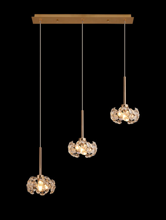 Brantley 3 Light G9 2m Linear Pendant With French Gold And Crystal Shade