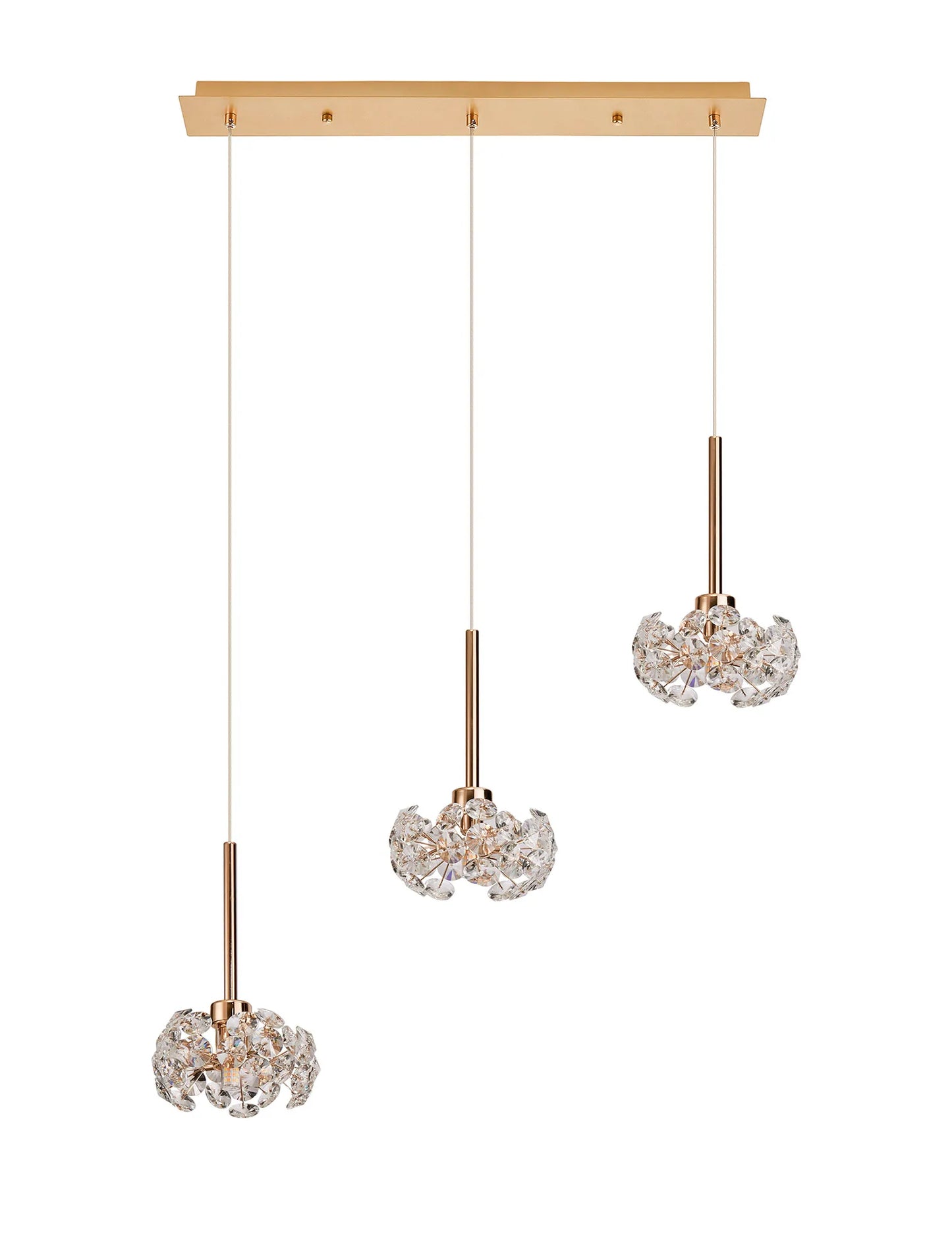 Brantley 3 Light G9 2m Linear Pendant With French Gold And Crystal Shade