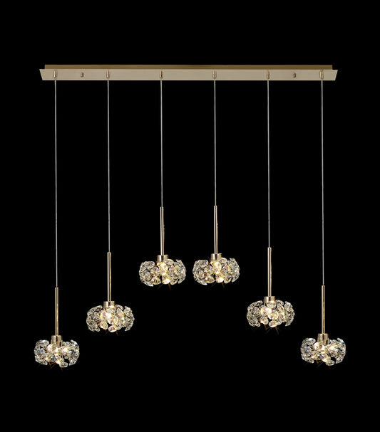 Brantley 6 Light G9 2m Linear Pendant With French Gold And Crystal Shade