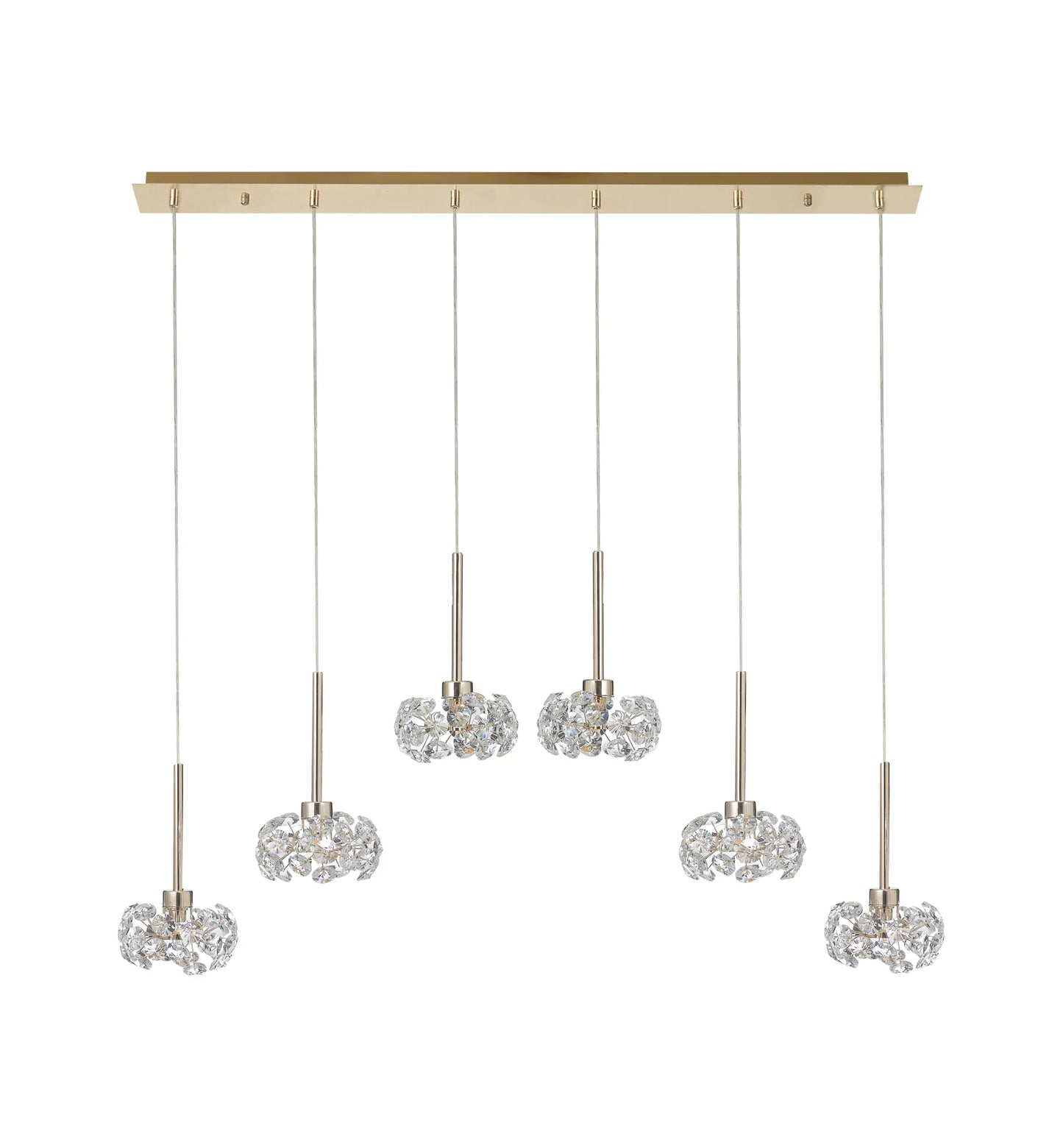 Brantley 6 Light G9 2m Linear Pendant With French Gold And Crystal Shade