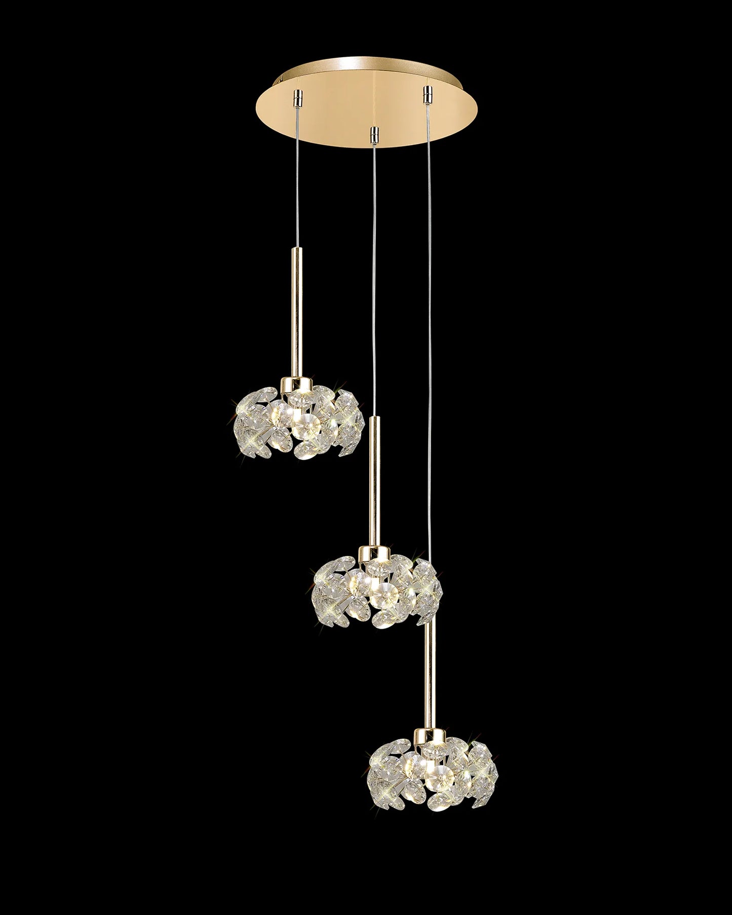 Brantley 3 Light G9 2m Round Pendant With French Gold And Crystal Shade