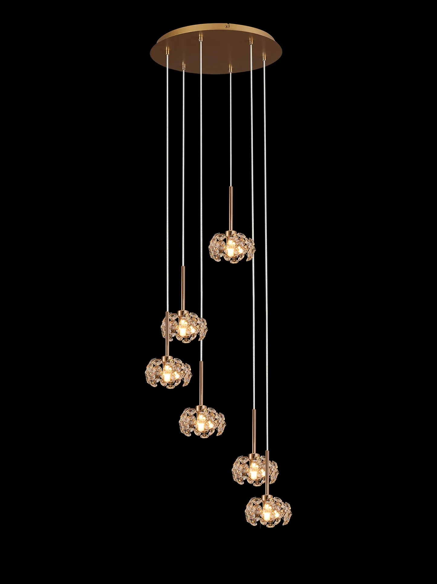 Brantley 6 Light G9 2.5m Round Multiple Pendant With French Gold And Crystal Shade