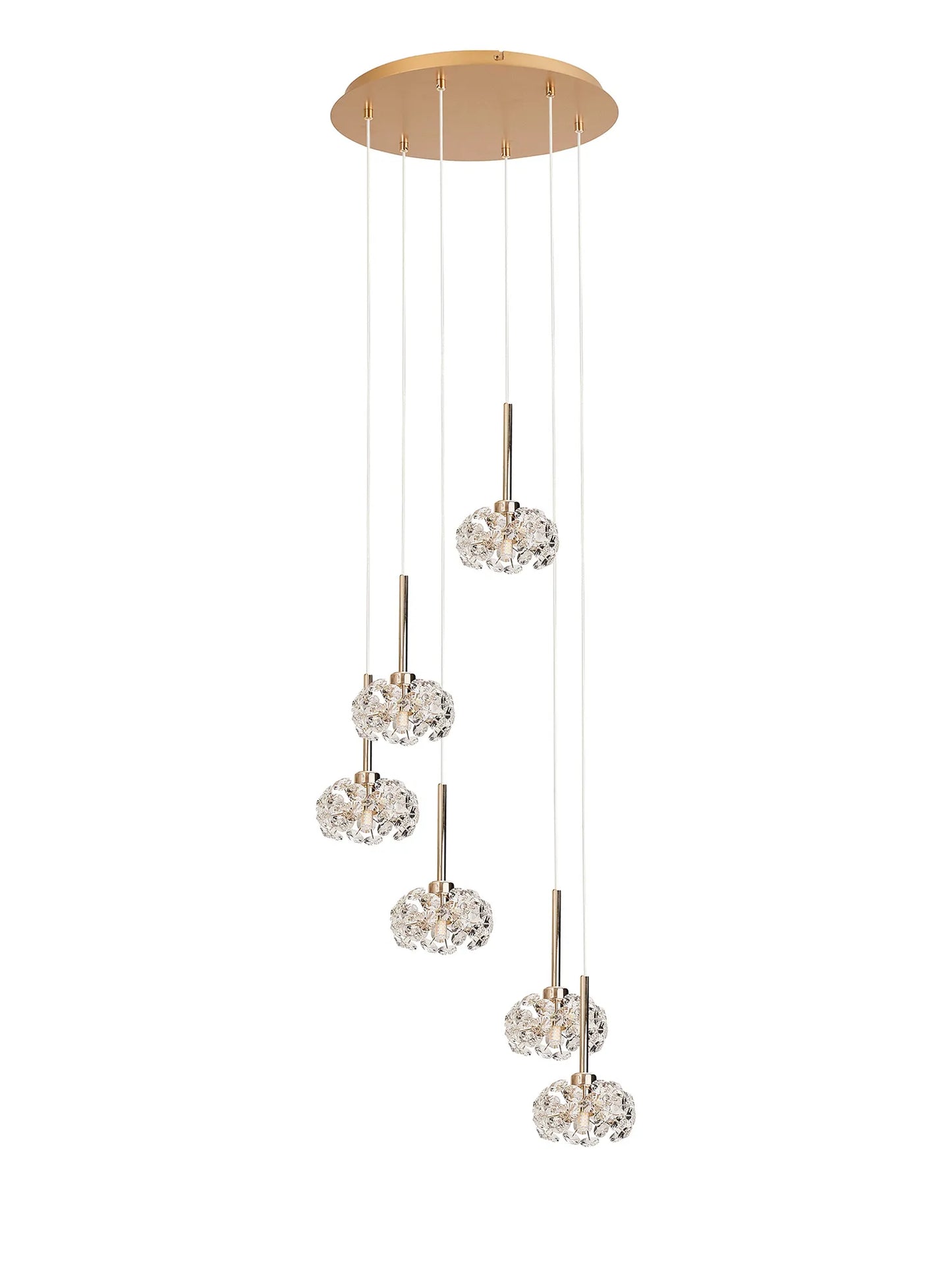 Brantley 6 Light G9 2.5m Round Multiple Pendant With French Gold And Crystal Shade