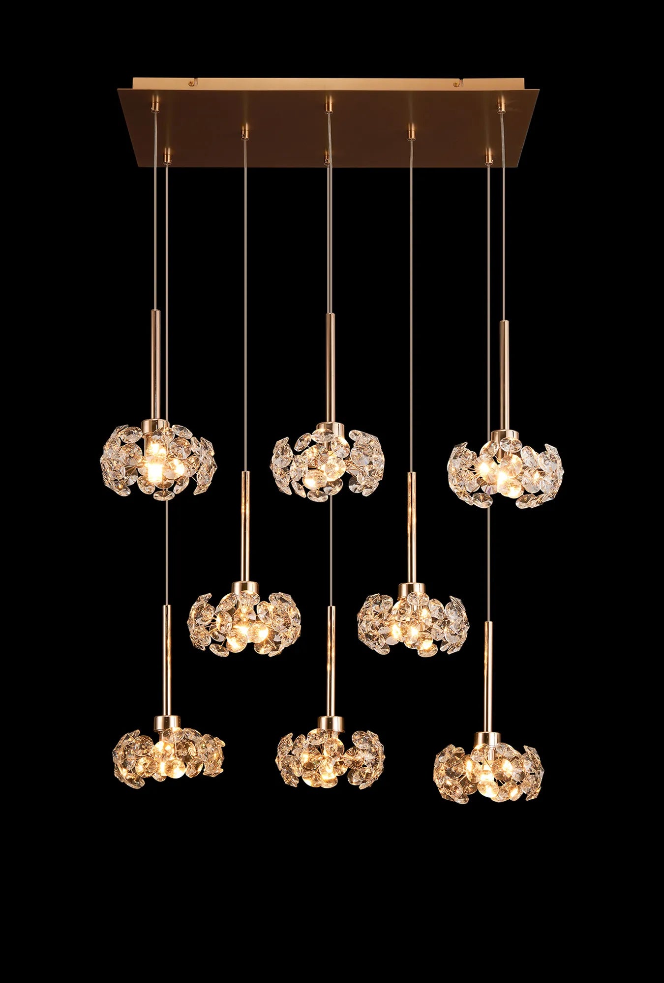 Brantley 8 Light G9 2m Rectangle Multiple Pendant With French Gold And Crystal Shade