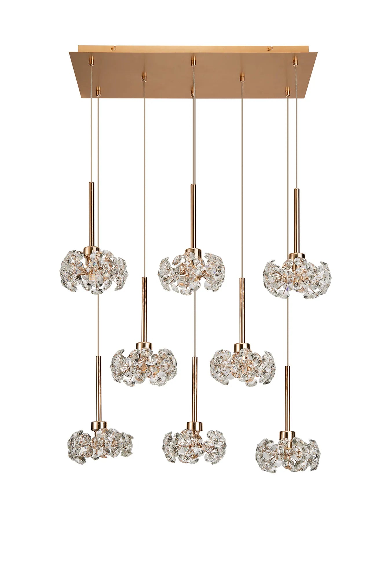 Brantley 8 Light G9 2m Rectangle Multiple Pendant With French Gold And Crystal Shade