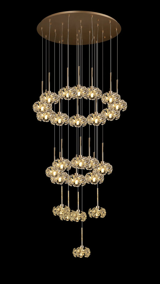 Brantley 24 Light G9 5m Round Multiple Pendant With French Gold And Crystal Shade, Item Weight: 25.2kg