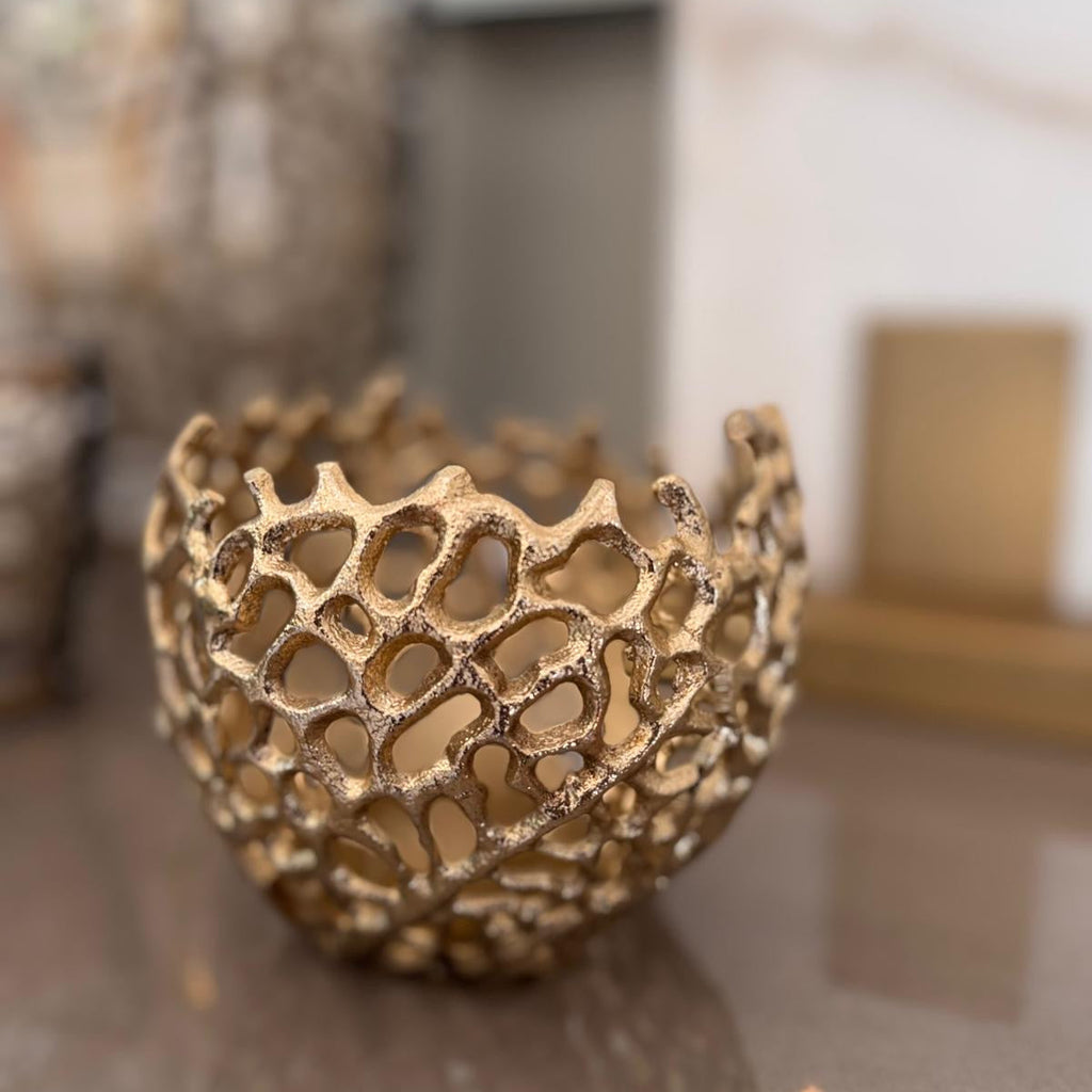 Sabela Antique Gold Tealight 12cm x 10 cm Light and Living