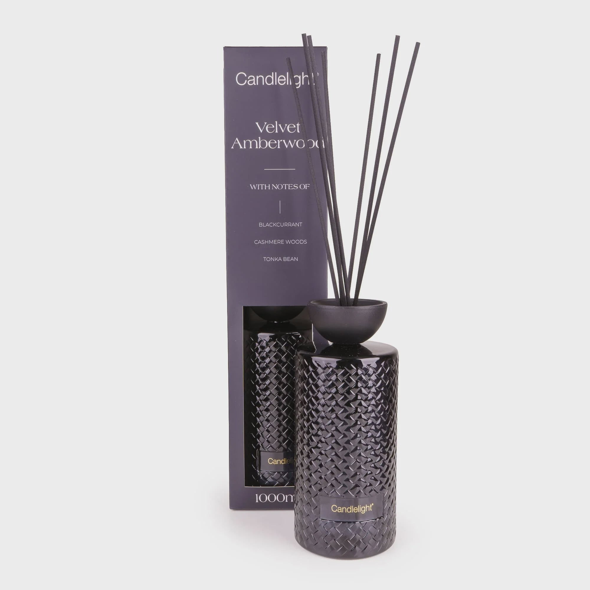 1000ml Reed Diffuser Embossed - Velvet Amberwood candlelight