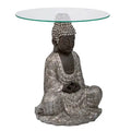 Sitting Buddha Side Table with Glass Top candlelight